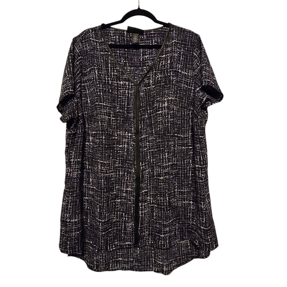 Lane Bryant Womens‎ Flowy Top Plus Sz 22/24 Black Faux Leather Trim Loose Comfy